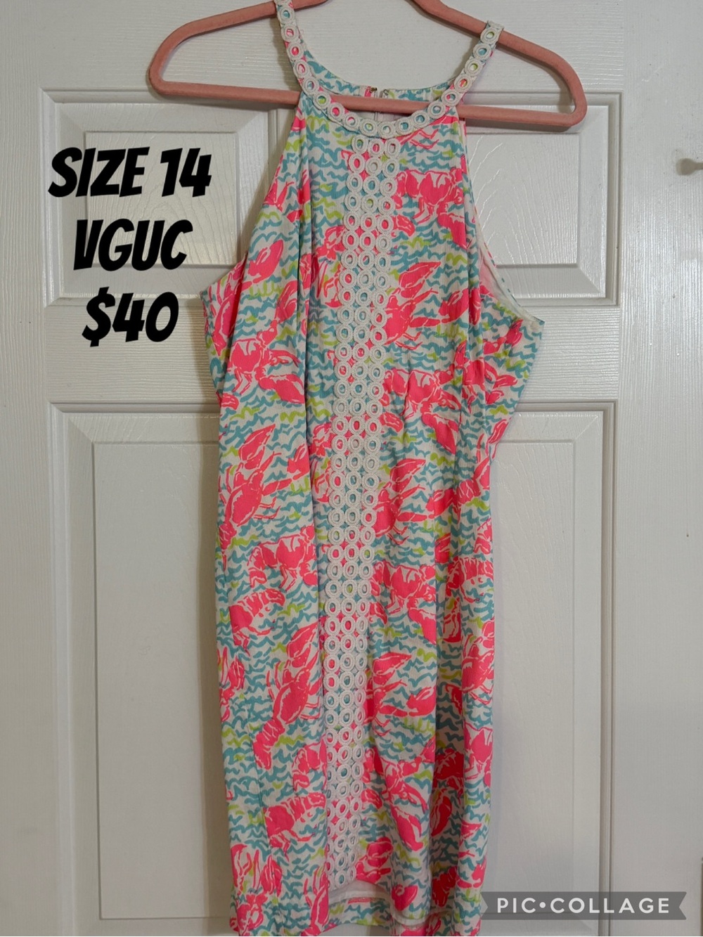Lilly Pulitzer Coral Pink & Aqua Lobster Print Dress